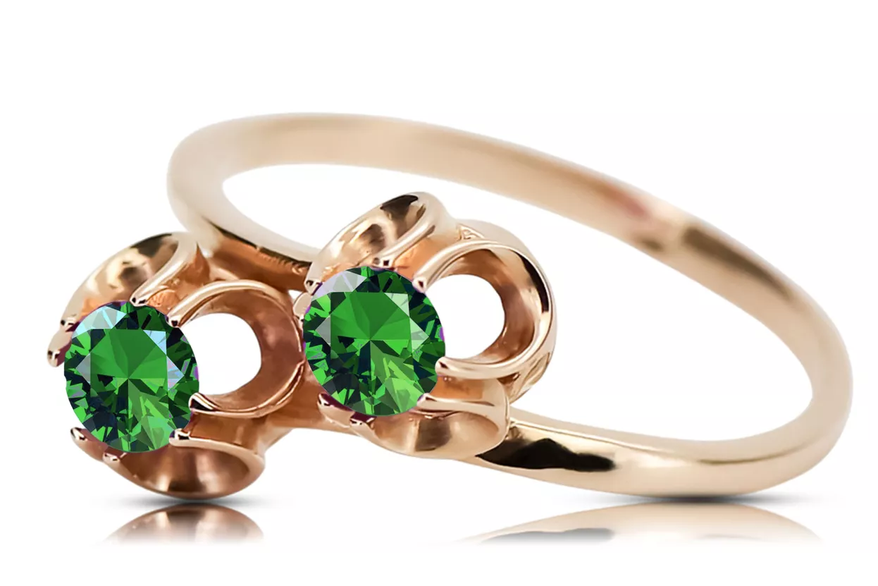 Anneau Artisanat vintage Émeraude Or rose 14 carats vintage d'origine vrc266r